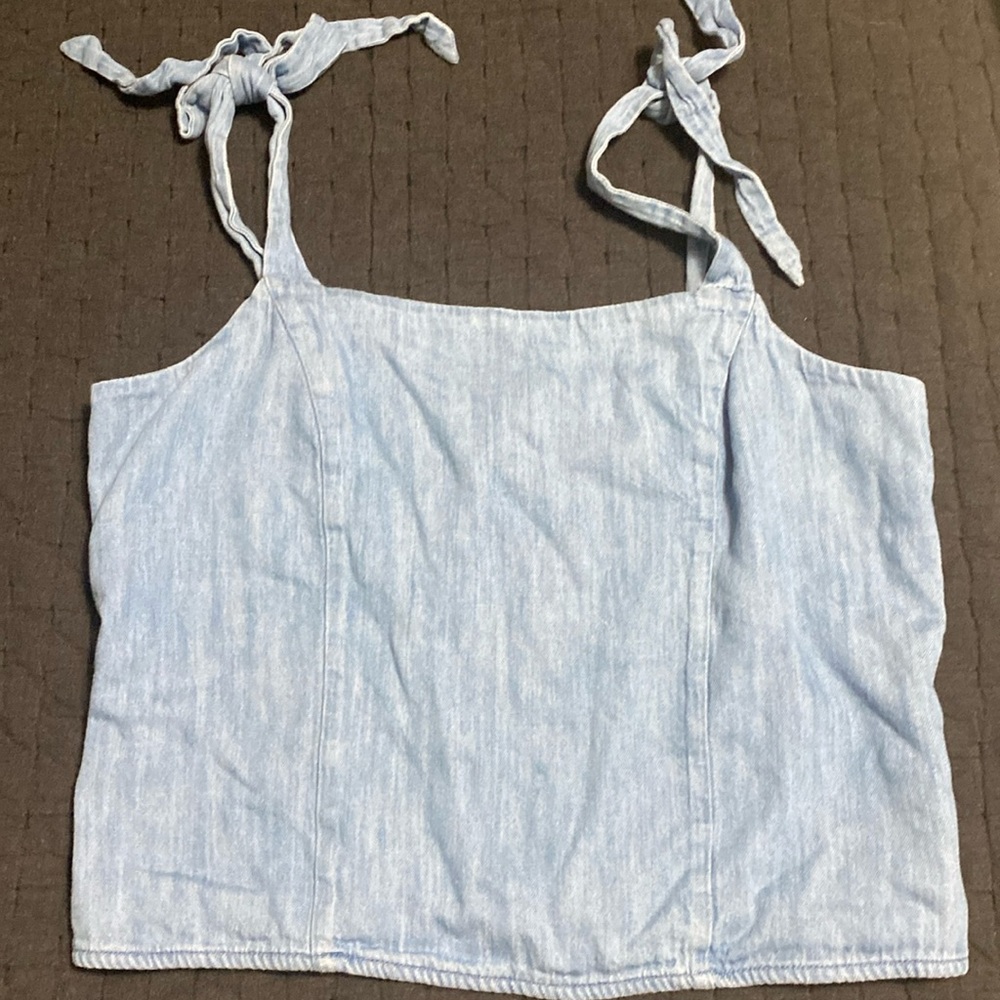 Light Blue Denim Crop Tie Top | Old Navy | Size L